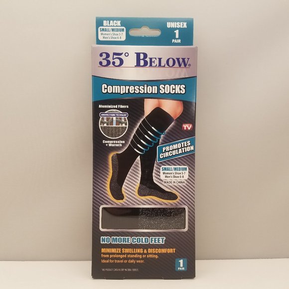 35° 35 DEGREE BELOW SOCKS Small/Medium Black Unisex 1 Pair AS SEEN ON TV - Picture 1 of 3